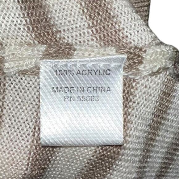 For Cynthia Long Cardigan Tan Stripe Open Front Lightweight Sweater Size L - Picture 6 of 9